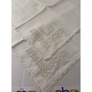 Vintage Ivory Linen Napkins Delicate Openwork Lace (2) CLEAN Condition 17" x 17"